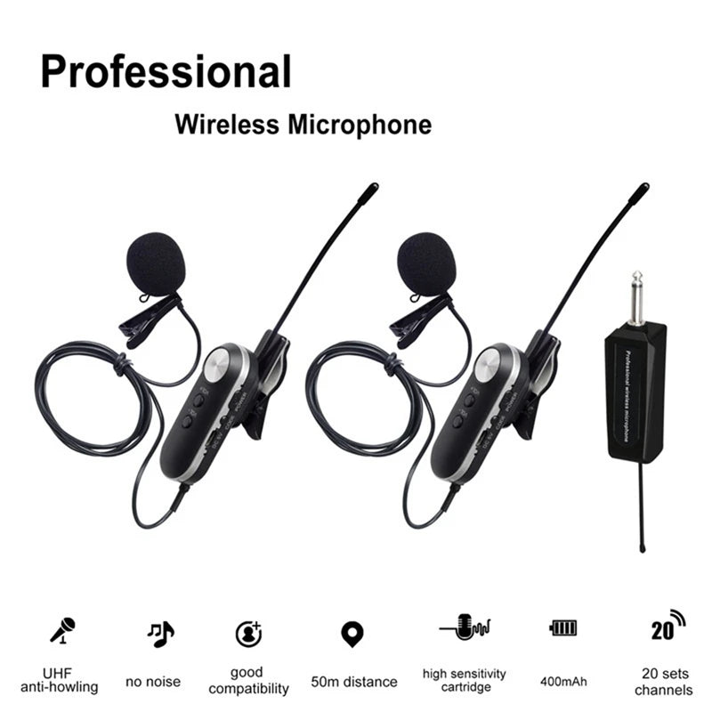 Wireless Lavalier Microphone System Dual Wireless Lapel Mic For Iphone DSLR Camera Youtube Podcast Vlog Interview