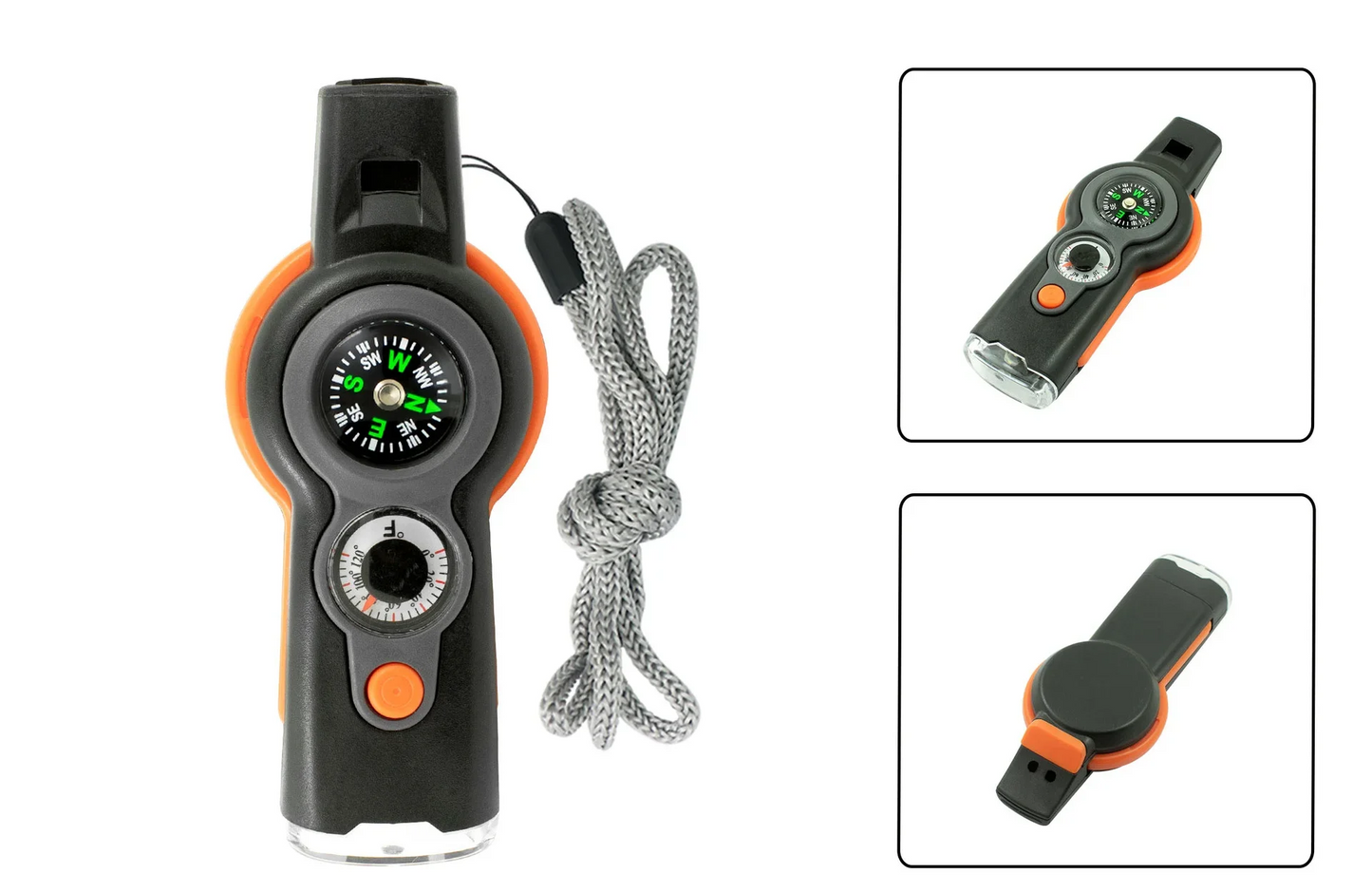 7in1 Emergency Survival Function Whistle Outdoor Multifunctional Survival Whistle with Lanyard Compass Flashlight Camping Hike