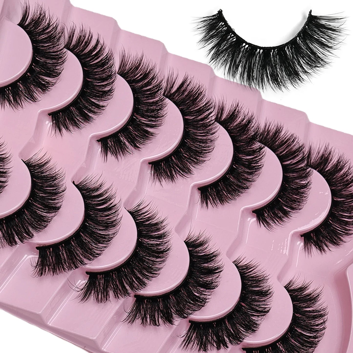 7 Pairs False Eyelashes Wispy Lashes Natural Look Fake Eyelashes Cat Eye Lashes Fake Fluffy Strip False Lashes Pack