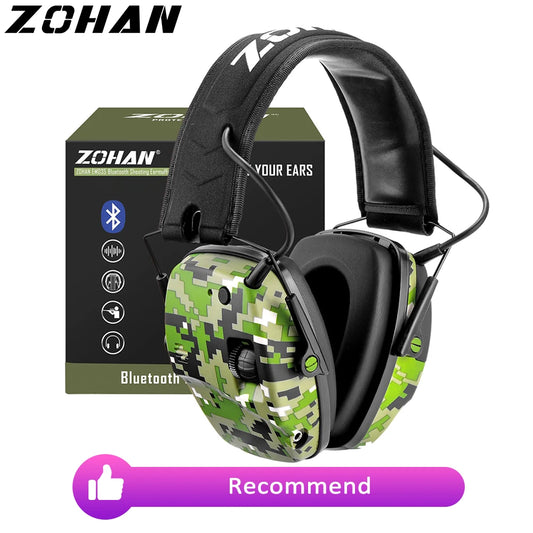 ZOHAN 5.0 Bluetooth Electronic Shooting Earmuffs Hearing Protection Noise Reduction Earmuffs NRR 22dB For Hunting Shooting