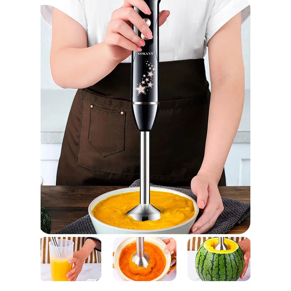 Multi-functional Hand Blender Set, 4-in-1 Two-speed Control, Suitable for Egg Breaking, Chopping, Juicing, Food Processing, Etc