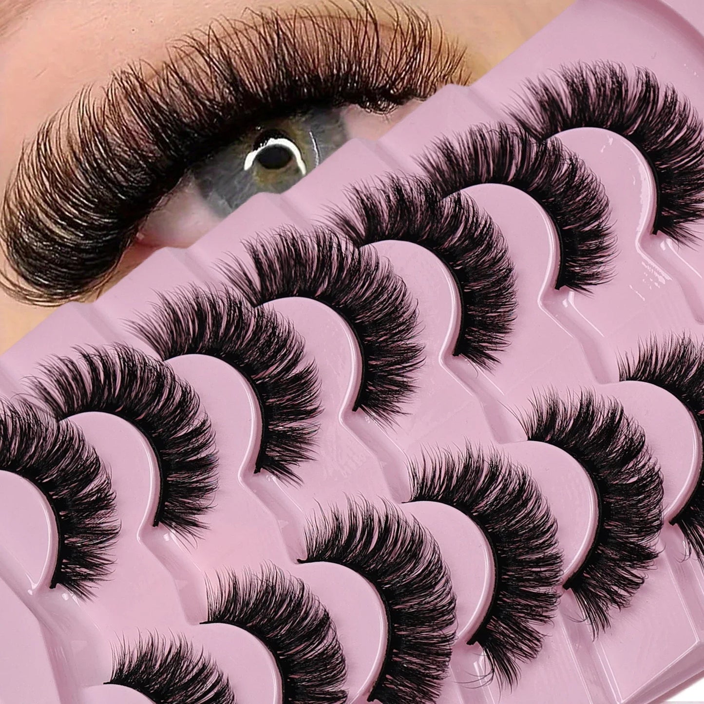 7 Pairs False Eyelashes Wispy Lashes Natural Look Fake Eyelashes Cat Eye Lashes Fake Fluffy Strip False Lashes Pack