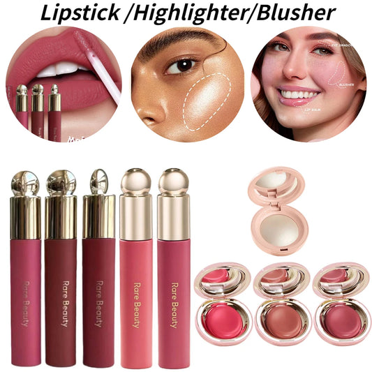 New Lip Gloss Lipstick 3-color Moisturizing Long-lasting Water-locking Liquid Blush Dual-use Lip Glaze Velvet Matte Lipstick