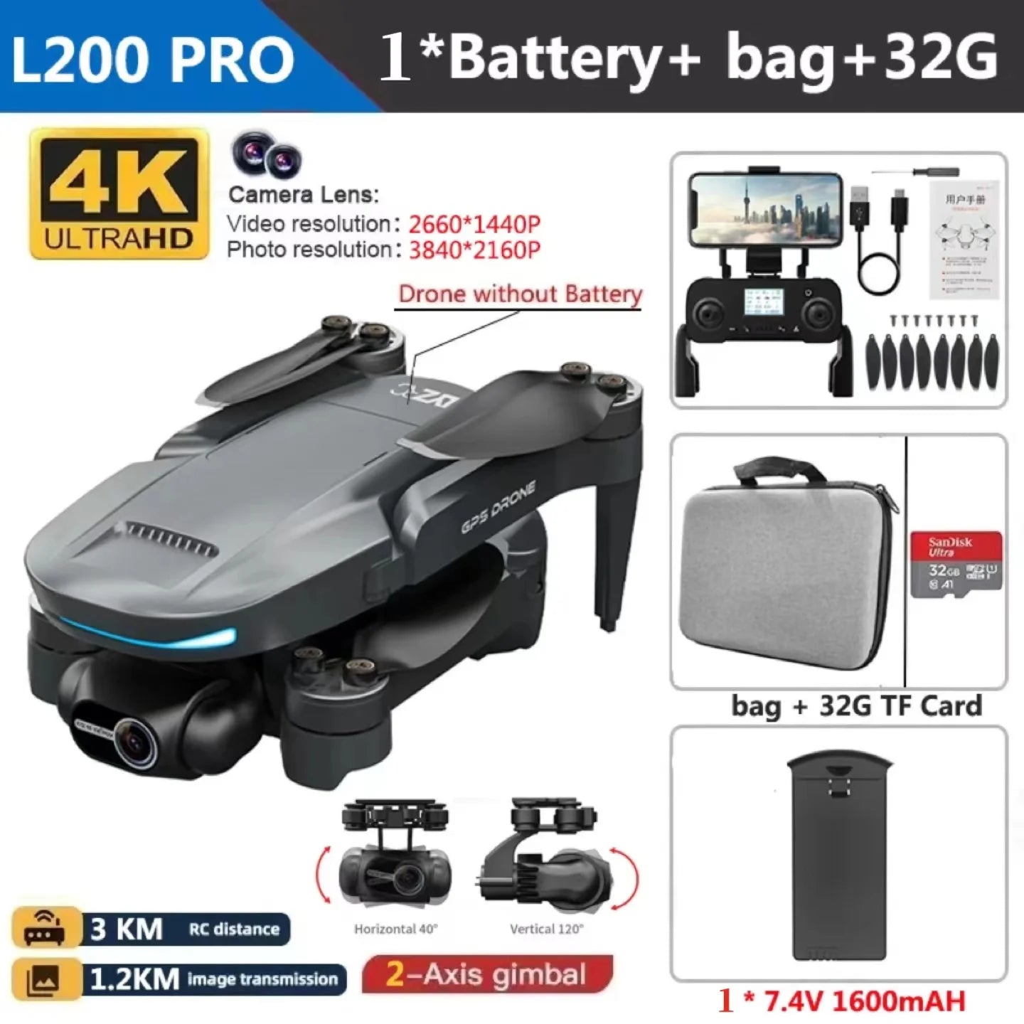 L200 PRO MAX Drone 4K Professional 2-Axis Gimbal 360° Obstacle Avoidance Brushless Motor GPS Quadcopter FPV RC Drones