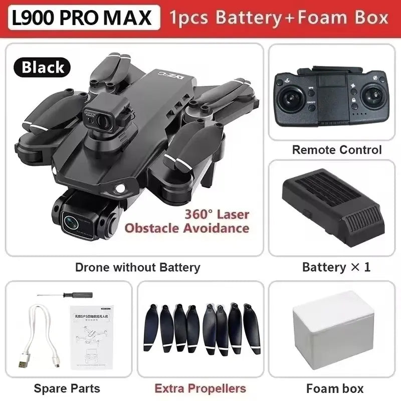 L900 Pro MAX GPS Drone 4K Professional HD Dual Camera 5G Wifi 360° Obstacle Avoidance Brushless Foldable Quadcopter RC Drone Toy