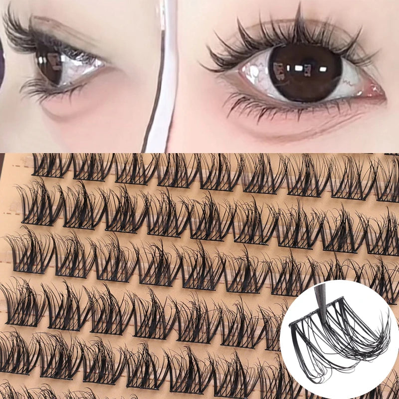 100pcs Individual Lashes Cluster 8-12mm Artificial Manga Eyelashes Extension 5D Natural Strands False Eyelash Clusters Tool