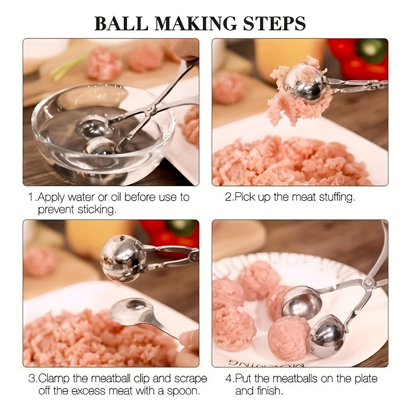 1pc Stainless Steel Meat Ballers with Anti-Slip Handles None-Stick Meat Baller Tongs Meatball Scoop Ball Makers, Rice Cake Pops Mold, Meatball Maker Ice Tongs Cookie Dough Scoops for Kitchen Tools