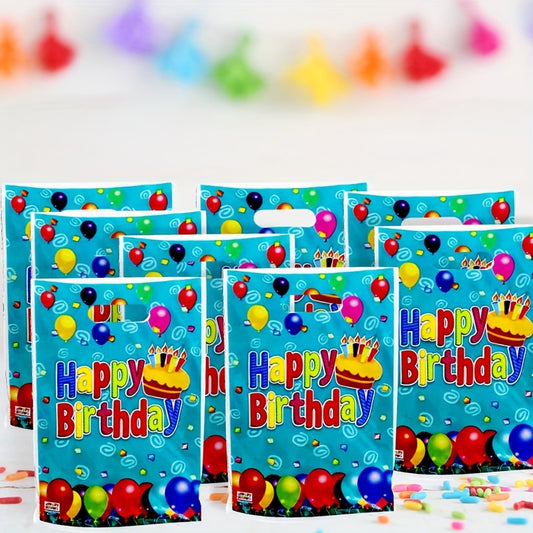 10pcs Happy Birthday Party Favor Bags - Colorful Print Plastic Gift Bags for Festive Celebrations, Perfect for Winter, New Year