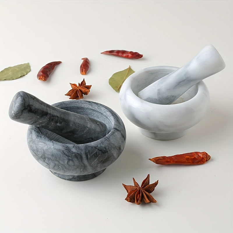 Premium Marble Mortar and Pestle Set - Perfect for Garlic, Spices & Herbs - Durable Kitchen Gadget with Unique Texture Design - Available in White or Black