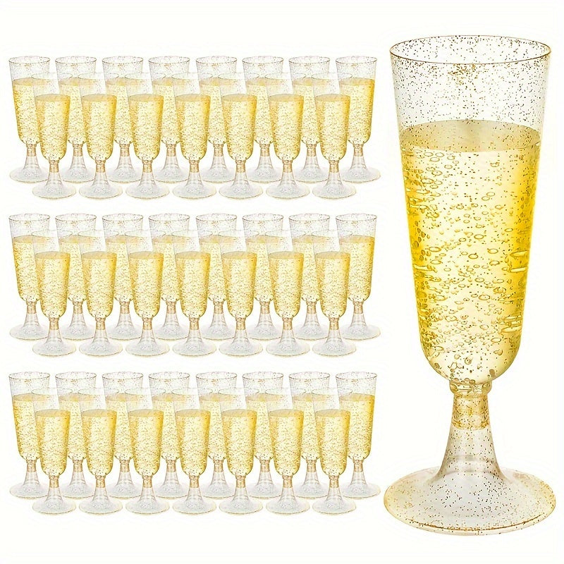 A Pack Of 25/50 Plastic Champagne Cups, 5.5 Ounces, With Shy Grass Glasses Acrylic Wedding Toast Cups For 2025 New Year's Christmas Party Cocktail Cups, Transparent Disposable And Not Easily Damaged Drinkware, Perfect For Wed