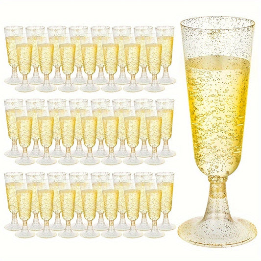 A Pack Of 25/50 Plastic Champagne Cups, 5.5 Ounces, With Shy Grass Glasses Acrylic Wedding Toast Cups For 2025 New Year's Christmas Party Cocktail Cups, Transparent Disposable And Not Easily Damaged Drinkware, Perfect For Wed