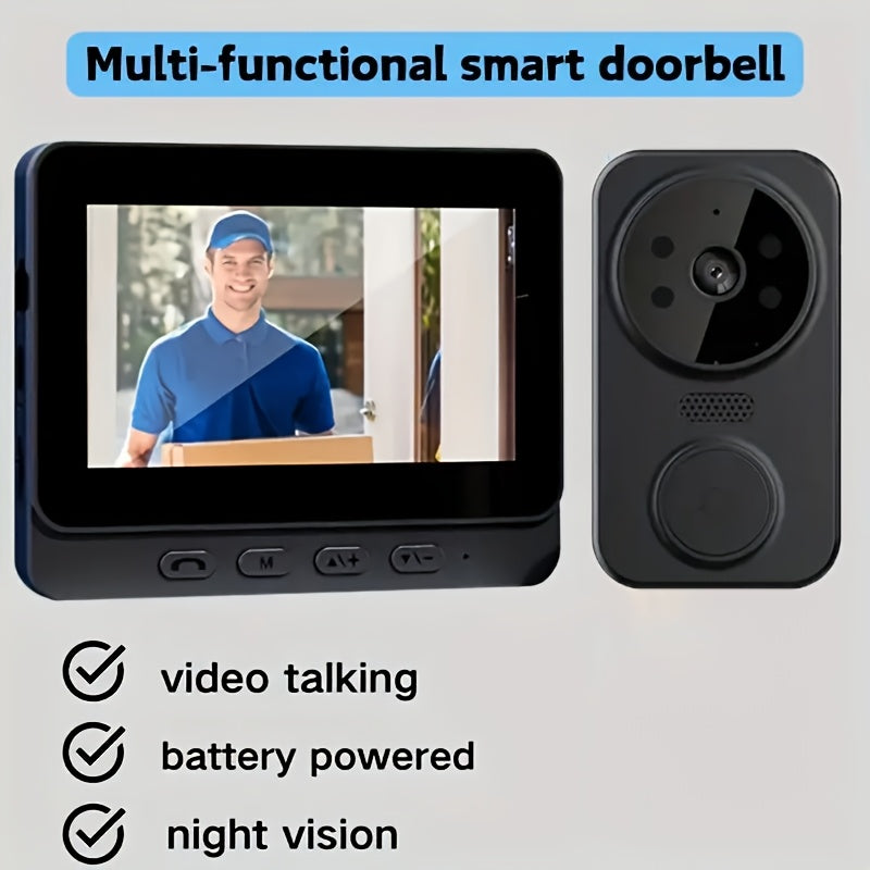 1pc Video Doorbell with 10.92cm Screen, Video Interaction, Household Night Version, Two-Way Speaking, Long Battery, 480P Easy Connection No Need app, No WiFi