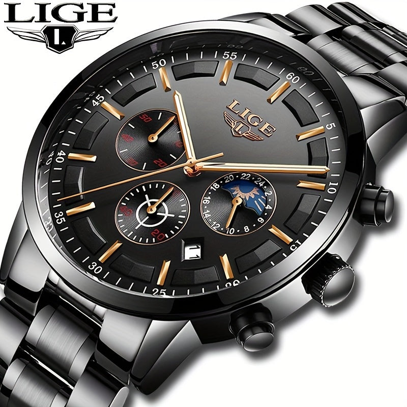 LIGE's New Fashion Men's Watch Top Brand Luxury Business Watch With Stainless Steel/date/luminous Quartz Clock