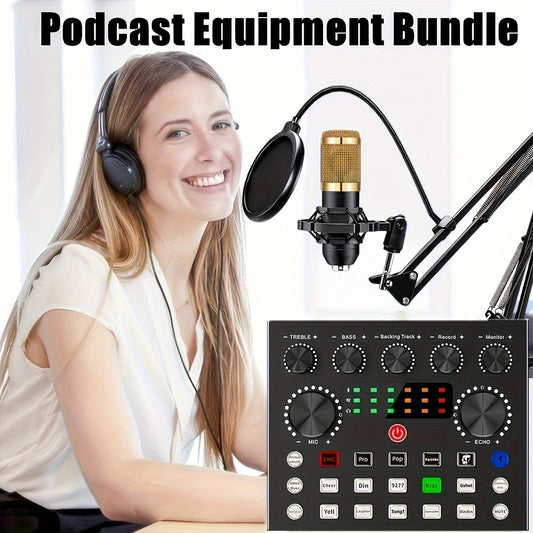 Streamer's Choice, Complete Podcasting Kit with V8s Audio Interface, All-in-One Live Sound Card & BM800 Condenser Mic - Ideal for Recording & Streaming, USB/Battery Powered, Black