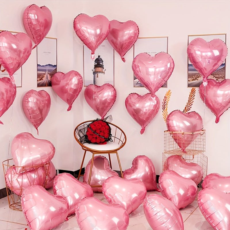 15pcs Red Heart Pink Silvery Love Aluminum Balloons Suitable For Birthday Parties, Weddings, New Years, Engagements, Valentine's Day, Bride's Gift Meetings, Carnivals, Revelries, Bathing, Home Decor, Room Background Decoratio