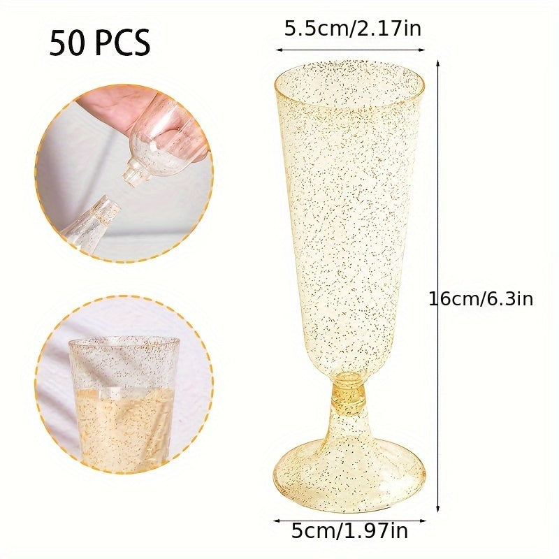 A Pack Of 25/50 Plastic Champagne Cups, 5.5 Ounces, With Shy Grass Glasses Acrylic Wedding Toast Cups For 2025 New Year's Christmas Party Cocktail Cups, Transparent Disposable And Not Easily Damaged Drinkware, Perfect For Wed