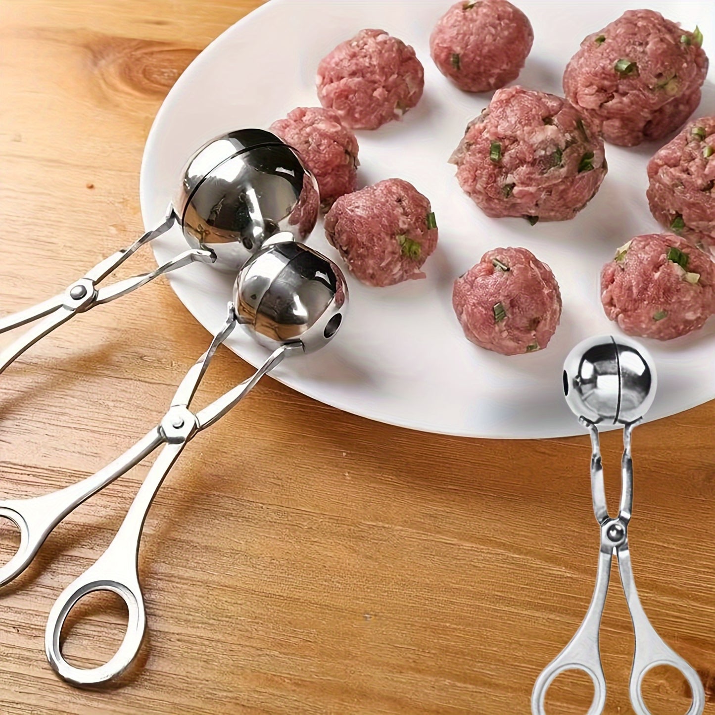 1pc Stainless Steel Meat Ballers with Anti-Slip Handles None-Stick Meat Baller Tongs Meatball Scoop Ball Makers, Rice Cake Pops Mold, Meatball Maker Ice Tongs Cookie Dough Scoops for Kitchen Tools