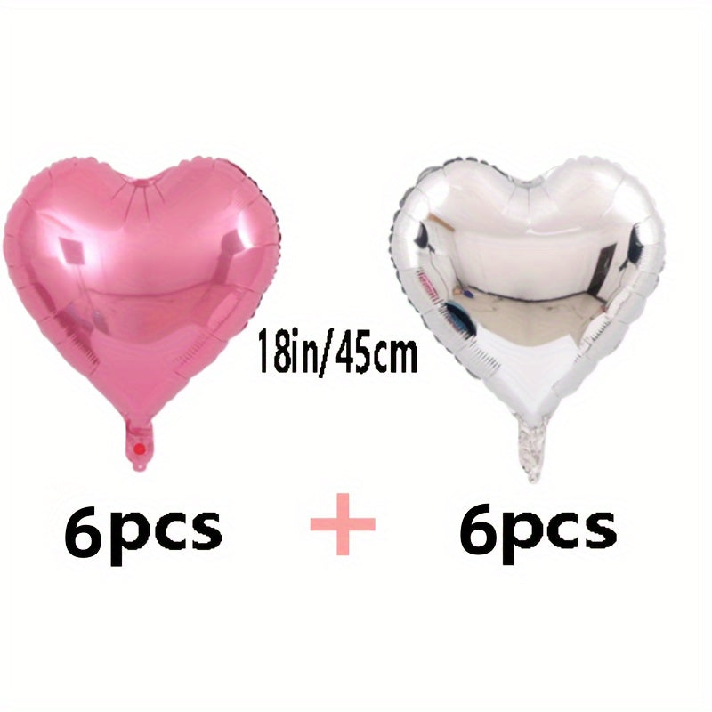 15pcs Red Heart Pink Silvery Love Aluminum Balloons Suitable For Birthday Parties, Weddings, New Years, Engagements, Valentine's Day, Bride's Gift Meetings, Carnivals, Revelries, Bathing, Home Decor, Room Background Decoratio