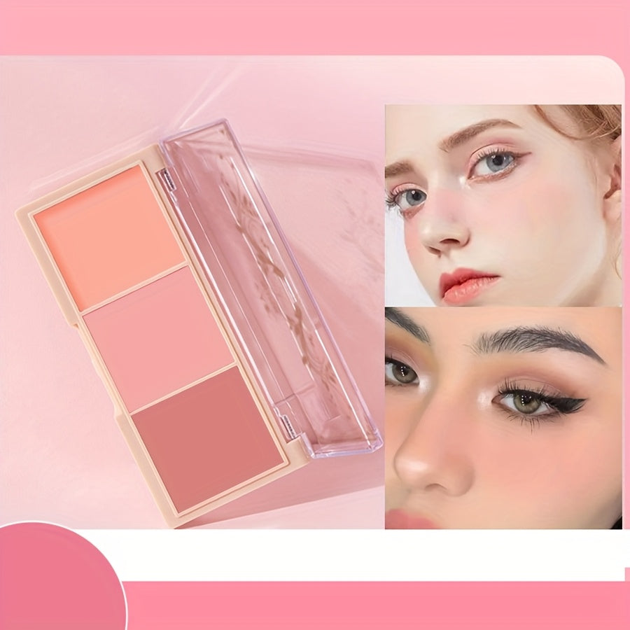 3-Tone Blush Palette: Nude Matte Tea Brown & Orange, Long-Lasting Waterproof Rouge for All Skin Tones, Blush Palette for Cheeks