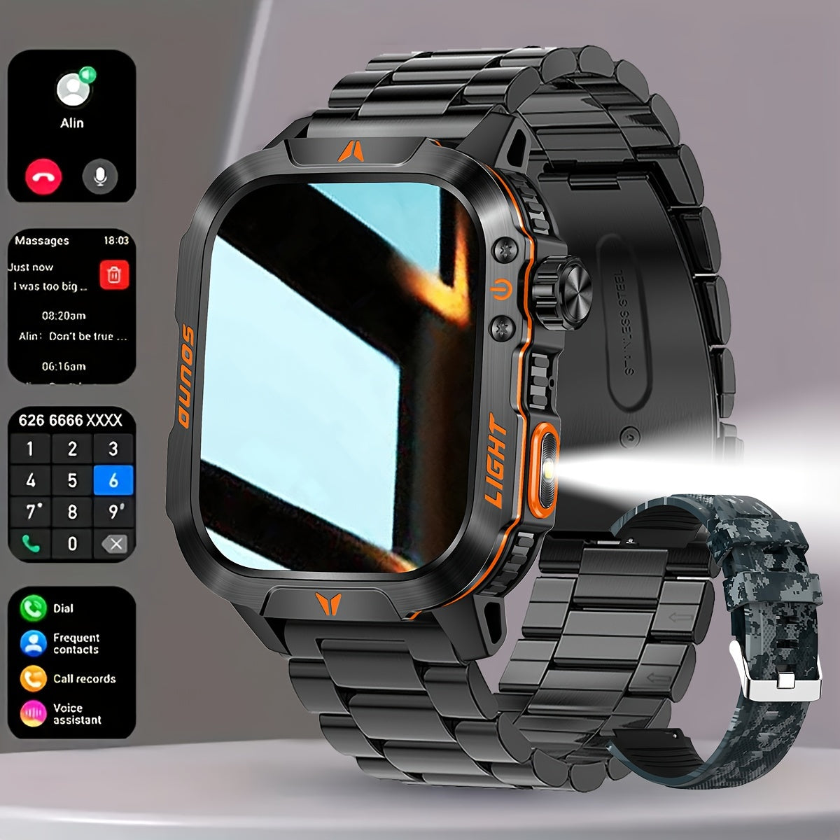 [Sleek Smartwatch] Aimes Men's Outdoor Sports Smartwatch 5.11cm Full Touch Screen,, Wireless 5.0, Wireless Connectivity for Android & for iPhone - Features Step Counter, Monitor, Call & Message Notifications, with Magnetic Ch