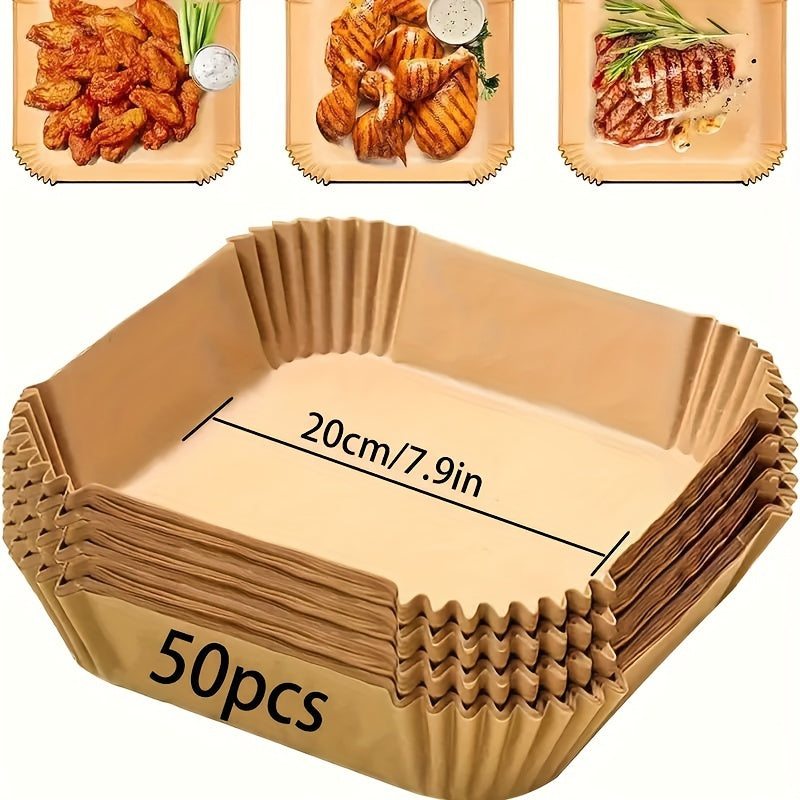 50pcs Non-Stick Air Fryer Liners, Square Paper Baking & Roasting Sheets, Easy Clean-Up, Healthier Cooking, Ideal for Hotel/Commercial Use