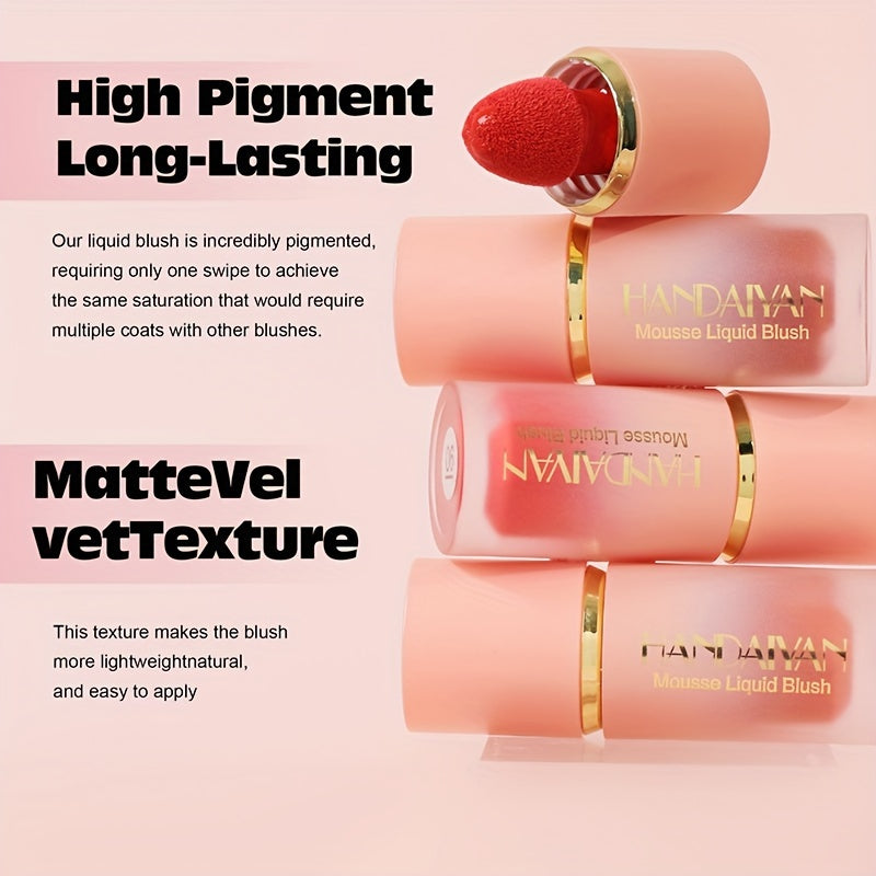 1/2pcs HANDAIYAN Velvet Liquid Blush Set - Medium Coverage, Waterproof, Brightening Cream Blush for All Skin Tones, Natural Berry Tone, Long-Lasting Soft Pinch Face Cream Blush Makeup