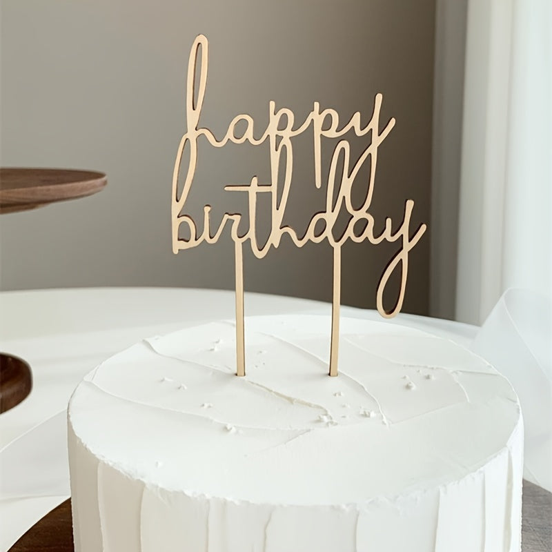 Wooden Happy Birthday Cake Topper - Perfect for Birthday Party Decorations and Dessert Table Display, No Electricity Required, Suitable for Christmas, Valentine's Day, Universal, Mother's Day, Graduation (10cm x 15cm)