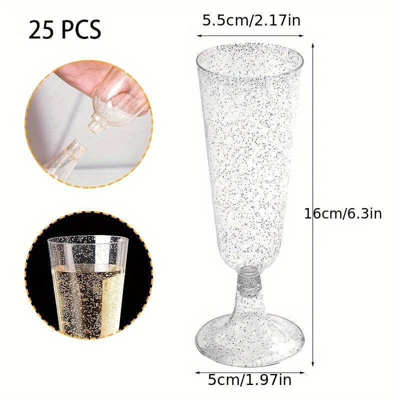 A Pack Of 25/50 Plastic Champagne Cups, 5.5 Ounces, With Shy Grass Glasses Acrylic Wedding Toast Cups For 2025 New Year's Christmas Party Cocktail Cups, Transparent Disposable And Not Easily Damaged Drinkware, Perfect For Wed