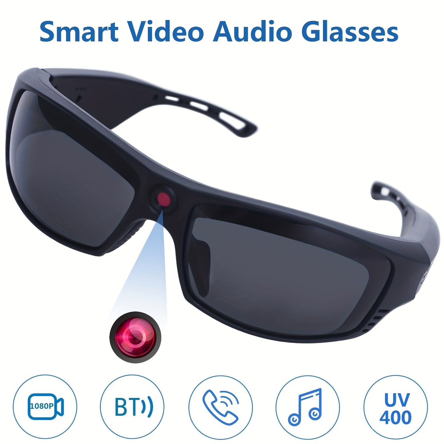 Smart Music Camera Glasses HD 1080P Smart Sunglasses Video Glasses, Wireless Earphones, Open Ear Headphones, Sports Action Camera For Biking, Skiing, Motorcycling, Fishing, Travelling