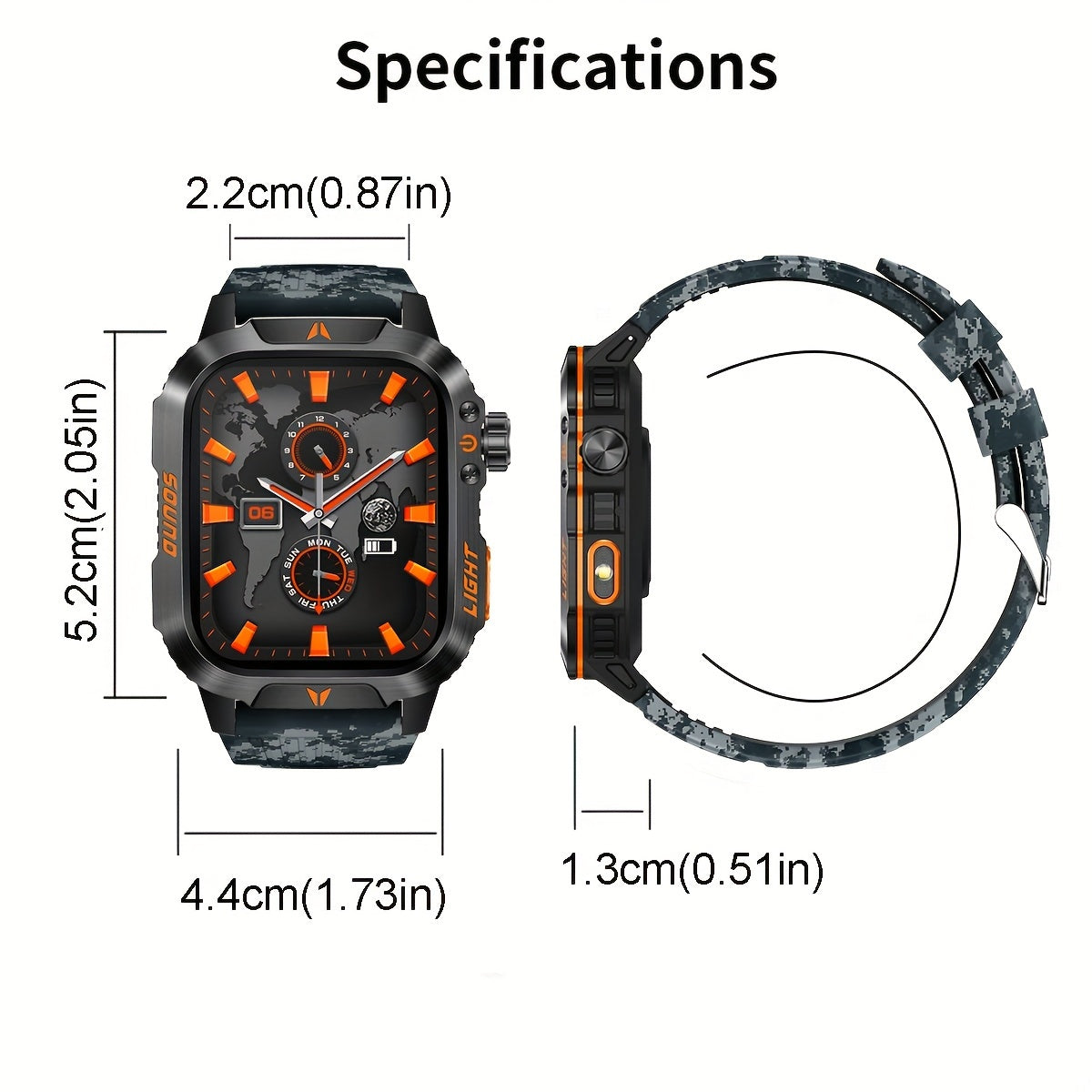 [Sleek Smartwatch] Aimes Men's Outdoor Sports Smartwatch 5.11cm Full Touch Screen,, Wireless 5.0, Wireless Connectivity for Android & for iPhone - Features Step Counter, Monitor, Call & Message Notifications, with Magnetic Ch