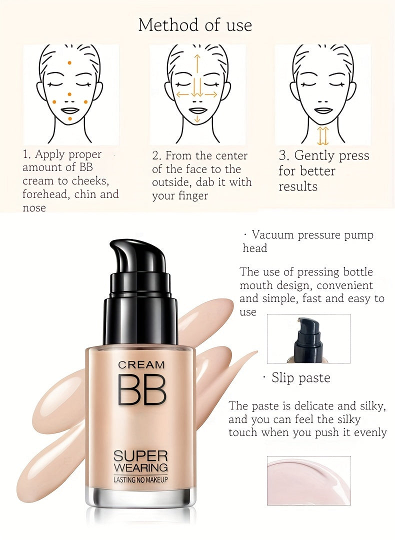 BB Cream Liquid Foundation - Super Wearing, Long-Lasting Flawless Finish, Moisturizing & Isolating, Medium Coverage, Matte Finish for All Skin Types - Ideal Holiday Gift for Women