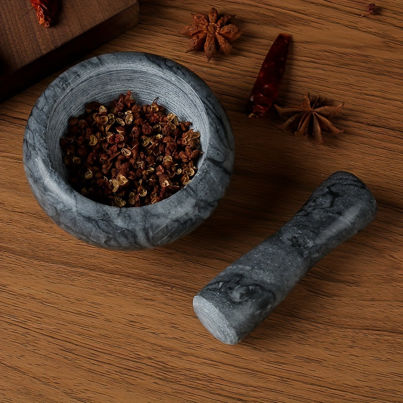 Premium Marble Mortar and Pestle Set - Perfect for Garlic, Spices & Herbs - Durable Kitchen Gadget with Unique Texture Design - Available in White or Black