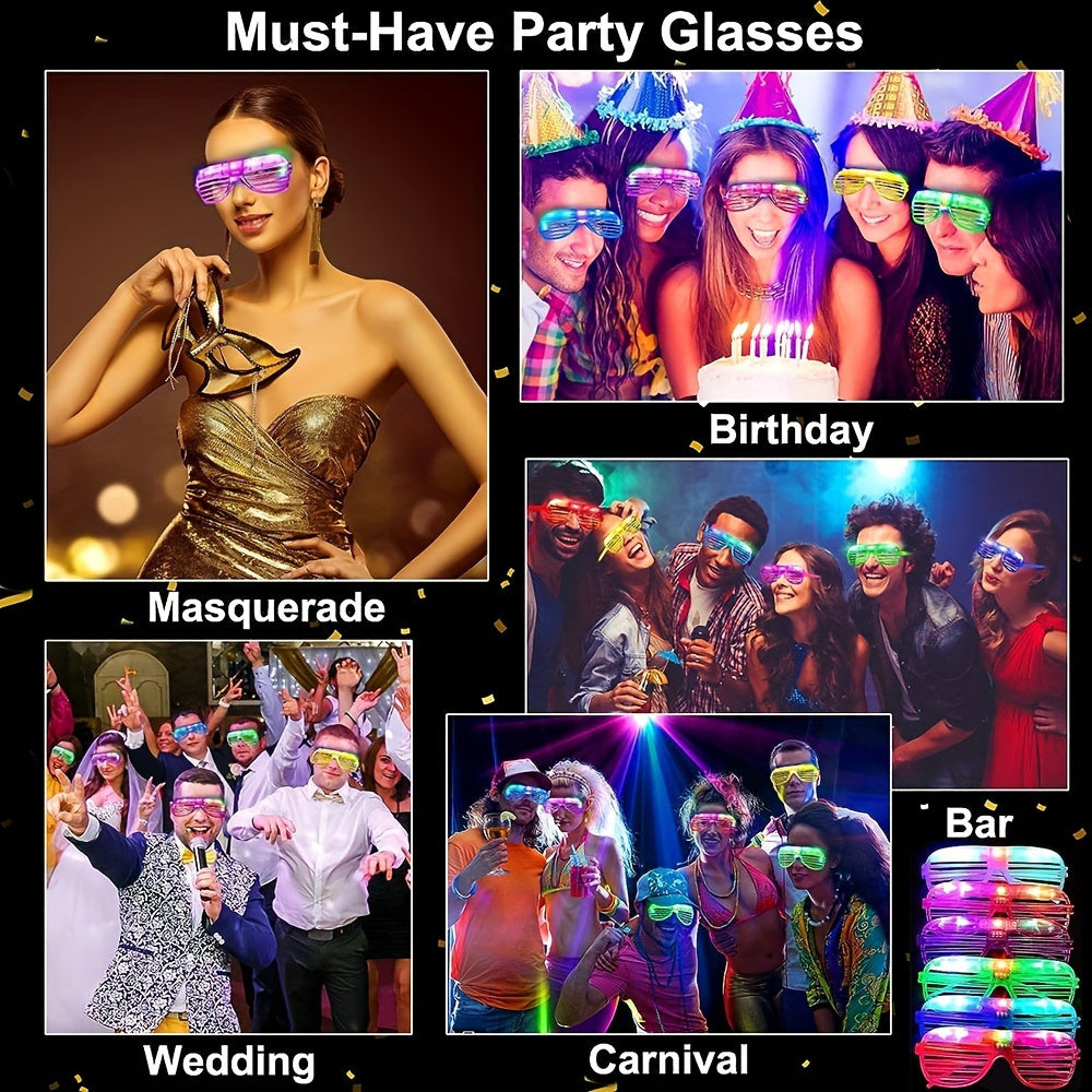 8-Pack LED Light Up Glasses, Random Colors, Plastic, Button Battery Operated, Party Favors for Birthday, Bar, Concert, Halloween, Christmas, Carnival Events