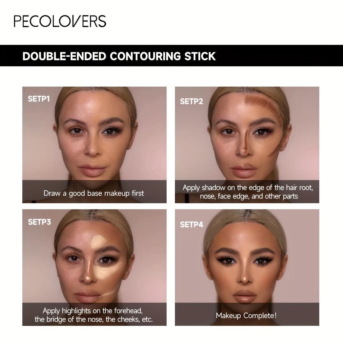 PECOLOVERS Highlight Contour Stick Duo - Nature Finish, Water Resistant, All Skin Tones, Under 1 Fl Oz Multi-Use Contouring & Bronzing Pencil, Cream Formula for Enhanced Coverage, Stick Form