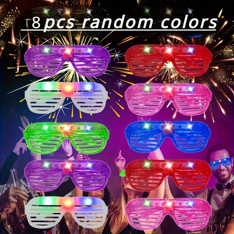 8-Pack LED Light Up Glasses, Random Colors, Plastic, Button Battery Operated, Party Favors for Birthday, Bar, Concert, Halloween, Christmas, Carnival Events