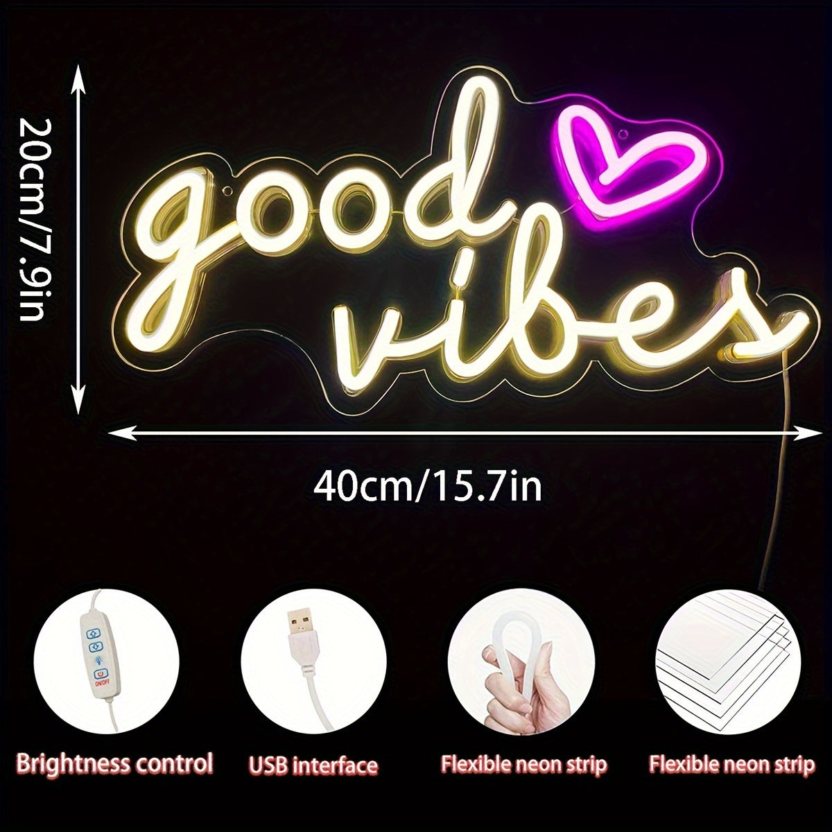 1pc Neon Sign: Warm Yellow & Pink LED Wall Decoration, 39.88cm x 20.07cm, USB Powered, Adjustable Brightness, Perfect for Parties, Weddings, Clubs, Bars, Game Rooms, and Cafes