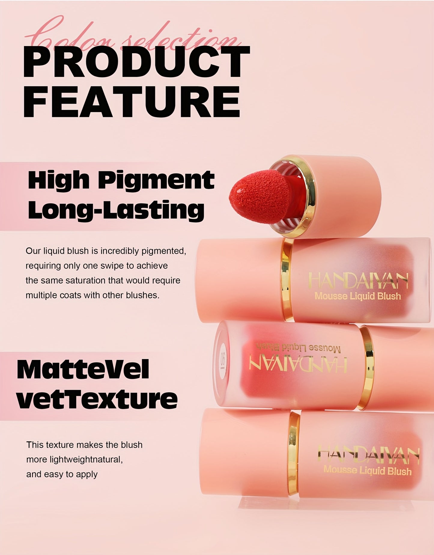 1/2pcs HANDAIYAN Velvet Liquid Blush Set - Medium Coverage, Waterproof, Brightening Cream Blush for All Skin Tones, Natural Berry Tone, Long-Lasting Soft Pinch Face Cream Blush Makeup