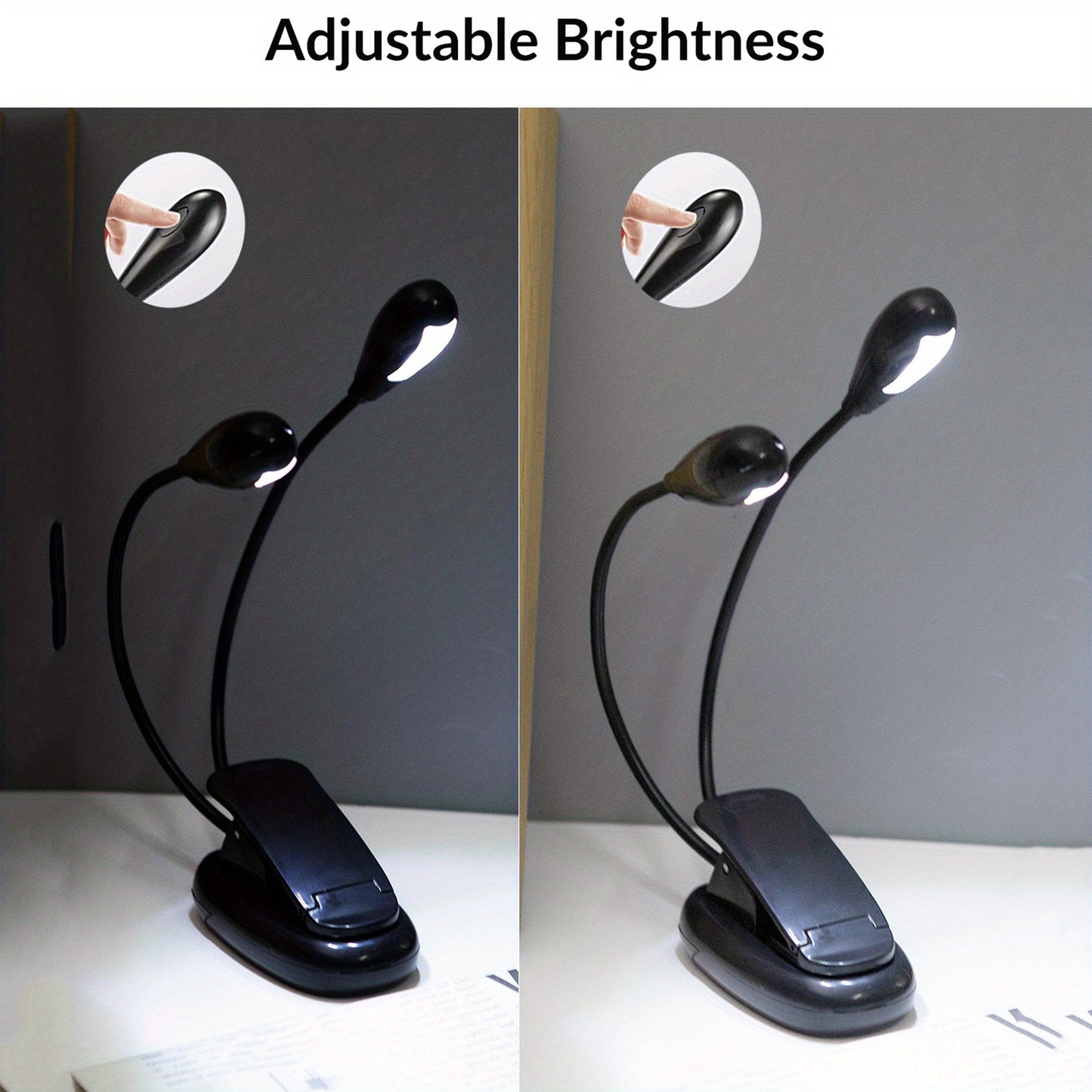 1pc Adjustable 4-LED Reading Light with Clip - Portable, Battery-Powered Desk Lamp, Flexible Arm for Night Readers, Ideal for Travel & Bedroom Use, Sleek Black Design, Lamp for Bedroom