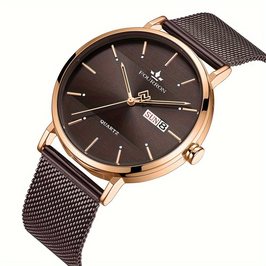 The FOURRON Brand Offers a New Stainless Steel Men'S Quartz Watch Featuring a Stylish And Minimalist Design, Perfect for Everyday Wear, Travel, And Business. It Is an Ideal Choice for Birthday And Holiday Gifts, with Multifun