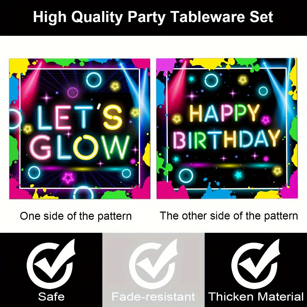 Glow-in-the-Dark Party Supplies Set - Disposable Paper Plates, Cups & Napkins for Birthdays & Themed Events