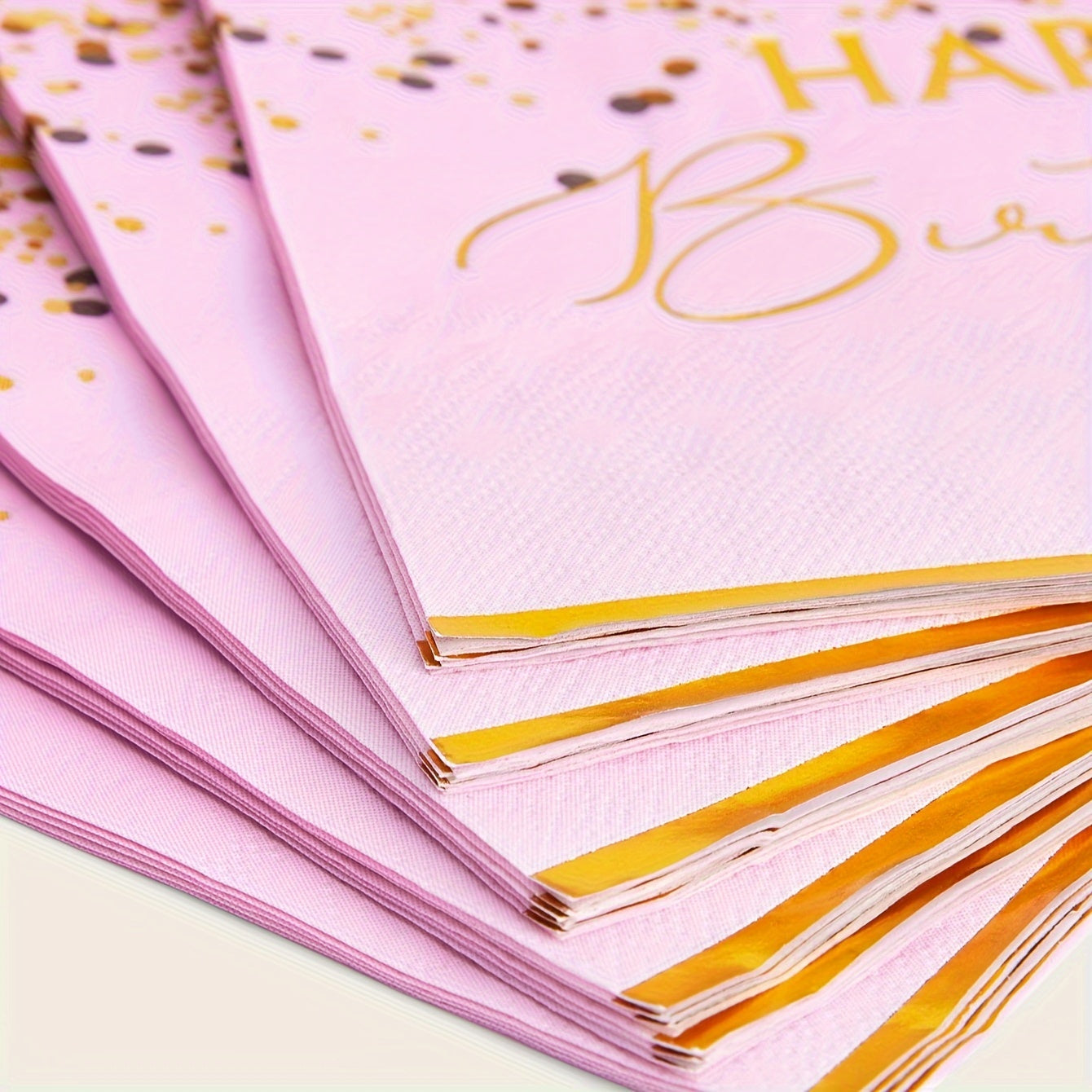 24pcs/Set of Pink Napkins, 33.02*33.02 cm Disposable Double-Layer Pink Napkins, Golden Happy Birthday Pattern Napkins, Suitable for Birthday Celebration Party Supplies Decorative Party Napkins