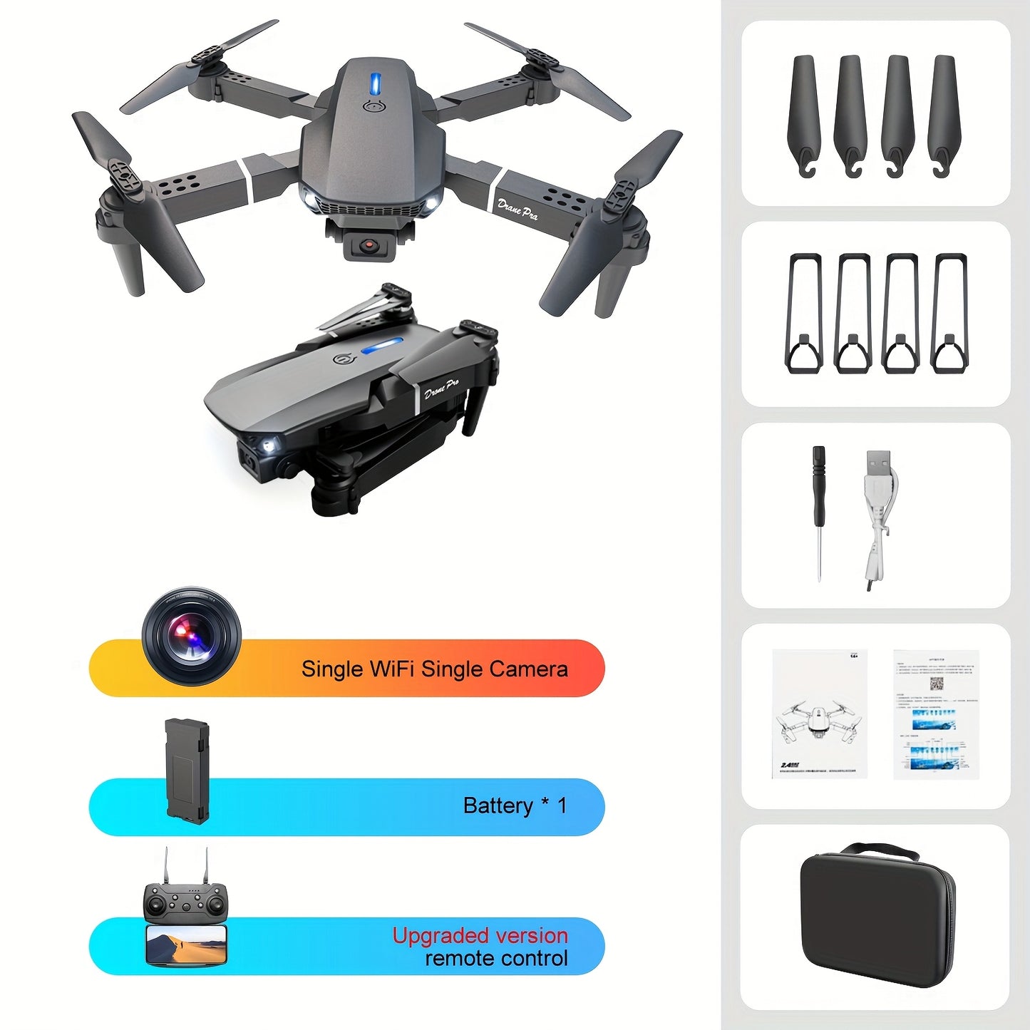 YLR/C Foldable RC Quadcopter Drone with HD Camera - Easy-to-Fly for Beginners, 500mAh Rechargeable Battery, Wi-Fi Enabled, LED Guiding Lights, Indoor & Outdoor Use, Ideal Men's Gift, Foldable Drone