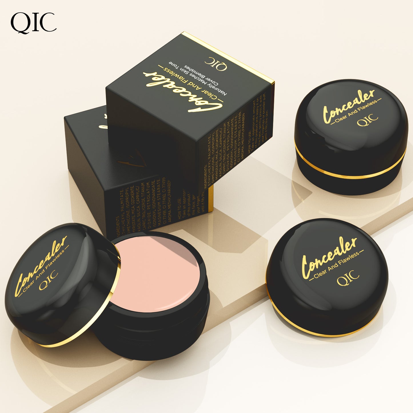 QIC Full Coverage Concealer Cream - Waterproof, Matte Finish for All Skin Tones, Hides Scars & Dark Spots, Long-Lasting, Multi-Color, Plant-Based Formula