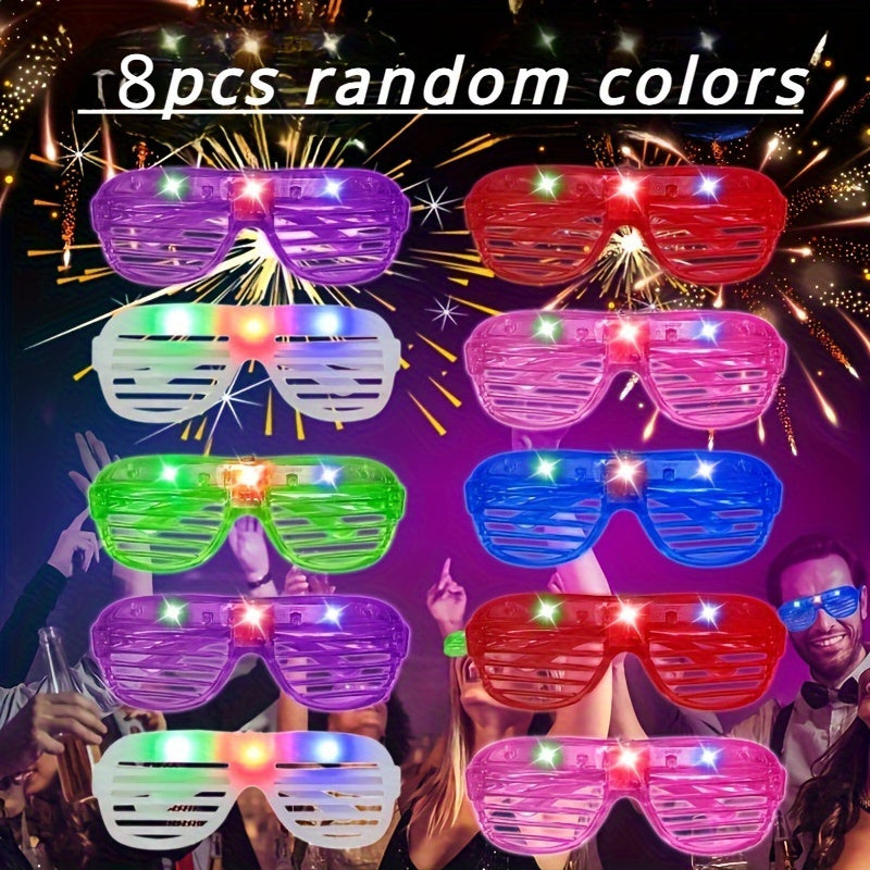 8-Pack LED Light Up Glasses, Random Colors, Plastic, Button Battery Operated, Party Favors for Birthday, Bar, Concert, Halloween, Christmas, Carnival Events