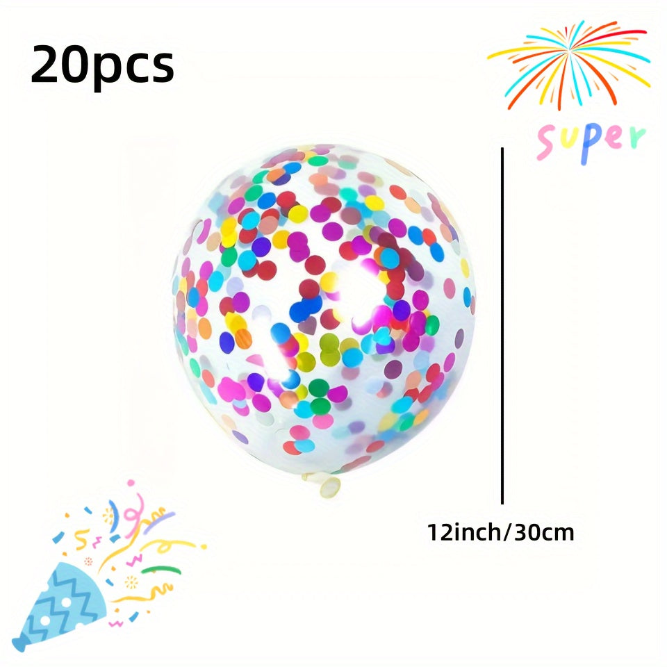 20pcs Sparkling Rainbow Confetti Balloons - Perfect for Birthdays, Weddings, Parties & More - Durable Latex, Indoor/Outdoor Decor, Birthday Balloons