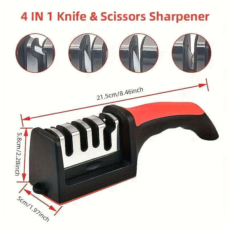 1pc Outdoor Knife Sharpener, 4 Stages Professional Kitchen Sharpening Stone Grinder, Knives Whetstone Tungsten Diamond Ceramic Sharpener Tool Kitchen Accessories