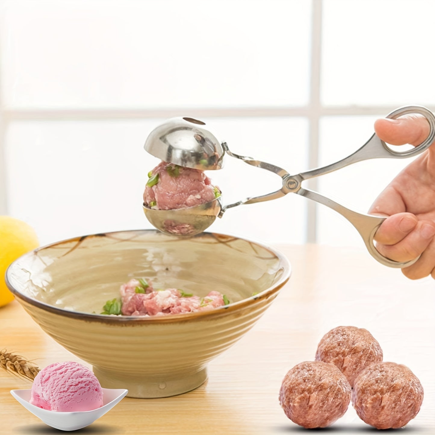 1pc Stainless Steel Meat Ballers with Anti-Slip Handles None-Stick Meat Baller Tongs Meatball Scoop Ball Makers, Rice Cake Pops Mold, Meatball Maker Ice Tongs Cookie Dough Scoops for Kitchen Tools