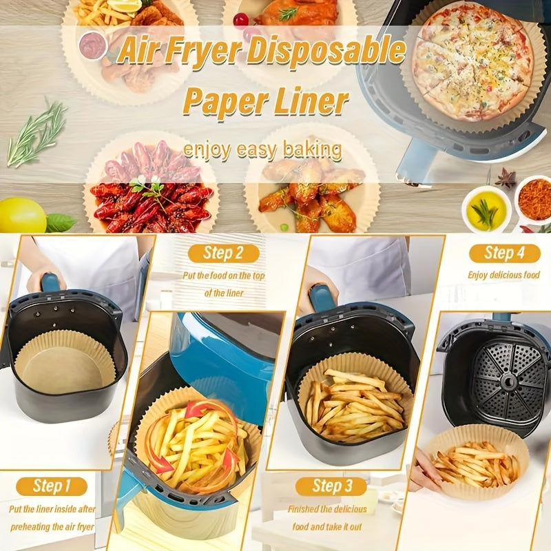 100pcs Non-Stick Air Fryer Liners - Disposable, Unbleached & Oil-Proof Baking Paper for 5-8 Quart Baskets - Easy Cleanup & Healthier Cooking