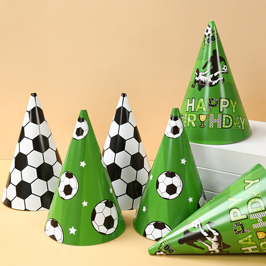 6pcs, Soccer Paper Cone Birthday Hats, Lawn Footy Football Paper Happy Birthday Hats, Perfect for Soccer Theme Birthday Events Paper Hat Set Birthday Decoration