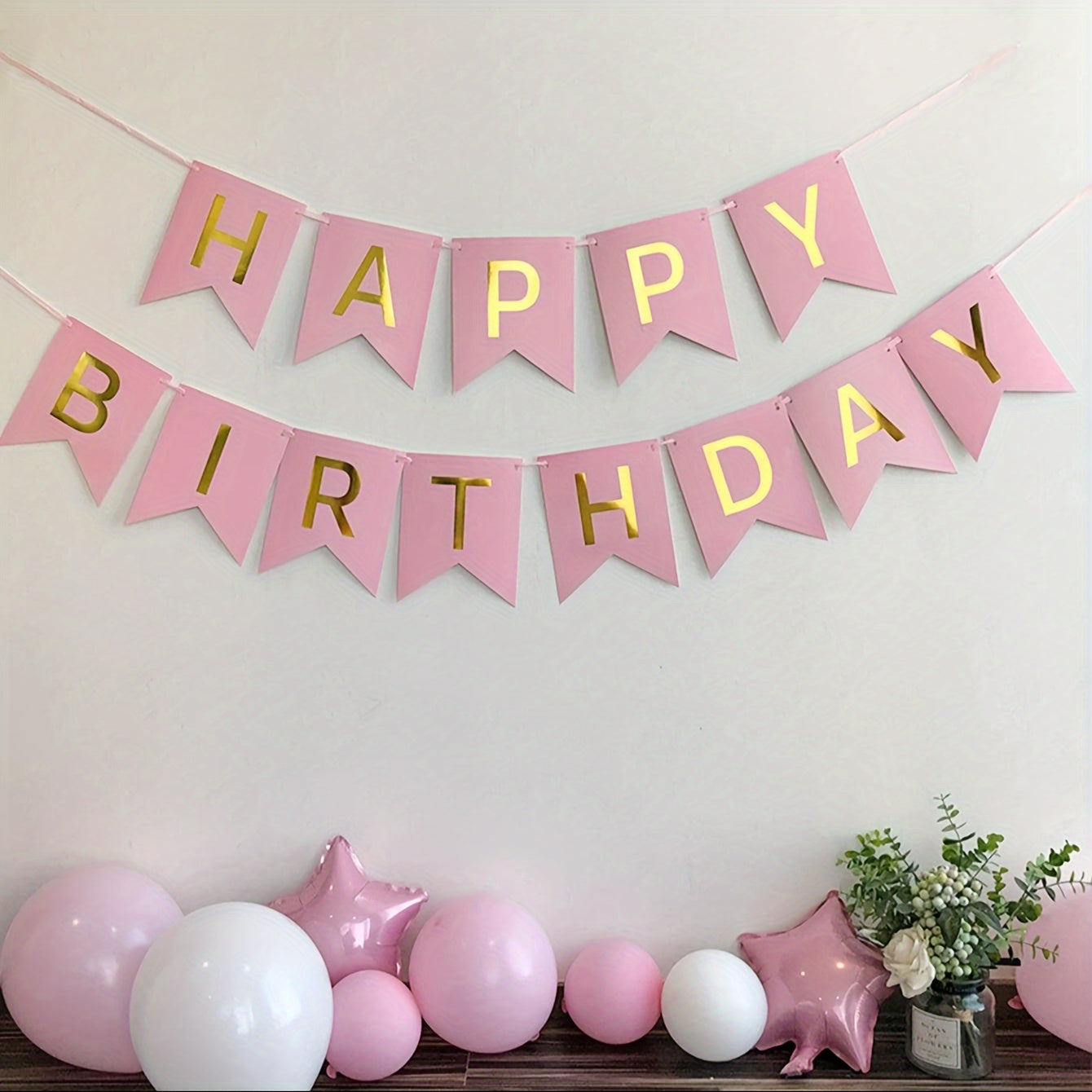 Happy Birthday Golden Foil Letter Banner Set - 13 Piece Paper Birthday Party Decoration Flags